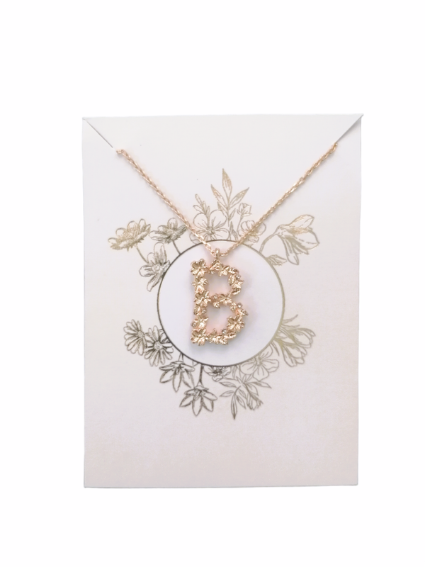 Golden Floral Initial  Pendant Necklace