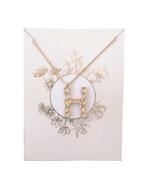 Golden Floral Initial  Pendant Necklace