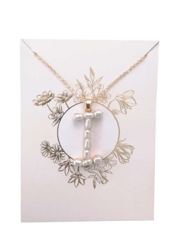 Golden Pearl Initial Pendant Necklace