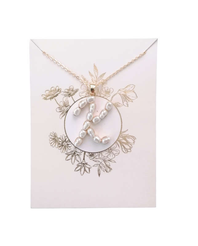 Golden Pearl Initial Pendant Necklace