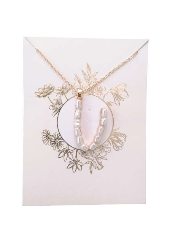 Golden Pearl Initial Pendant Necklace