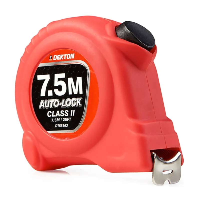 DEKTON HI VIS Red Soft Grip Auto-Lock Tape Measure 7.5m x 25mm