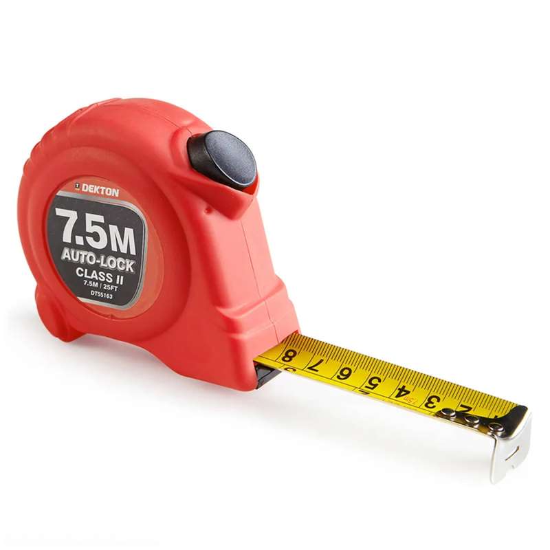 DEKTON HI VIS Red Soft Grip Auto-Lock Tape Measure 7.5m x 25mm