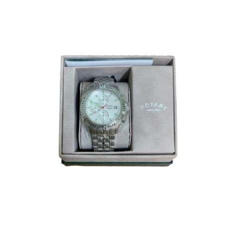 Rotary Chronograph White Dial Stainless Steel Mens Watch