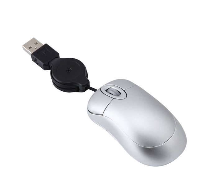 Optical Mouse with Retractable Cable - Silver