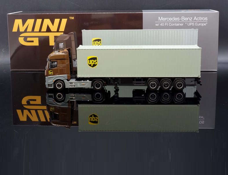 Mini GT Mercedes-Benz Actros w/ 40 Ft Container " UPS Europe" 1:64 Model