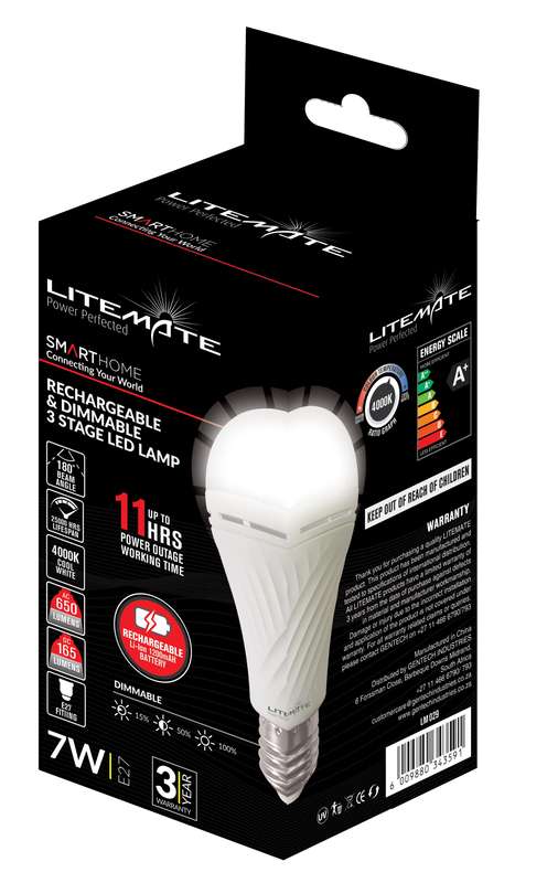 Litemate Loadshedding Rechargeable & Dimmable 7W LED A60 Screw-in