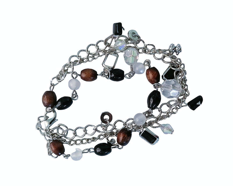 Fashionable Silver Beaded Charm Bracelet