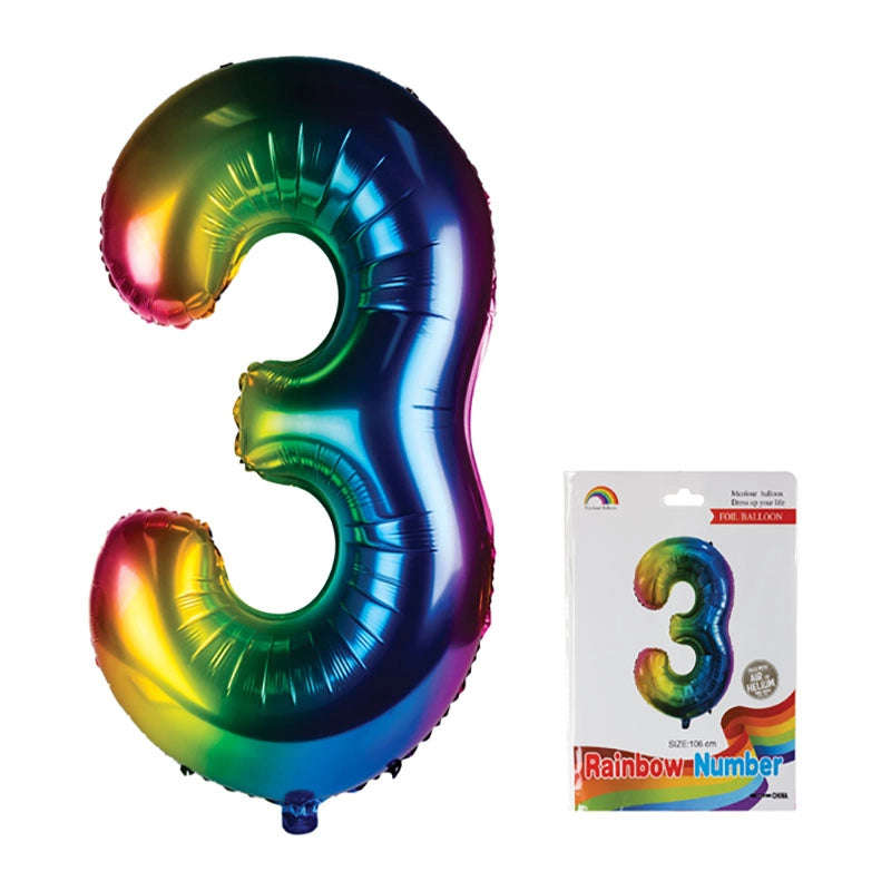 Rainbow Number Helium Balloon 106cm