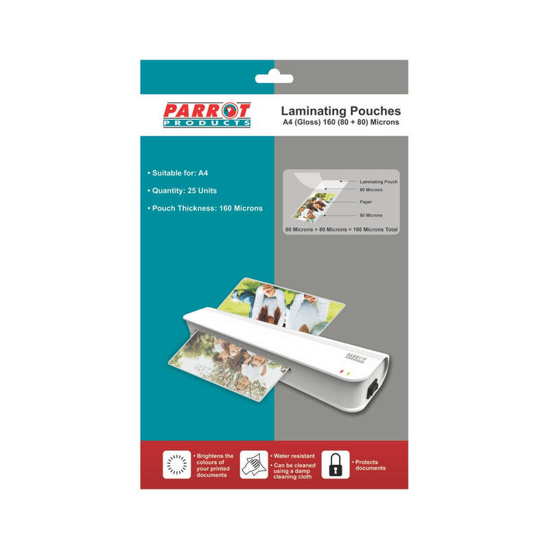 Laminating Pouches (A4 - Gloss - 220x310mm - 160 (80+80) Microns - Pack 25) LFA480/25