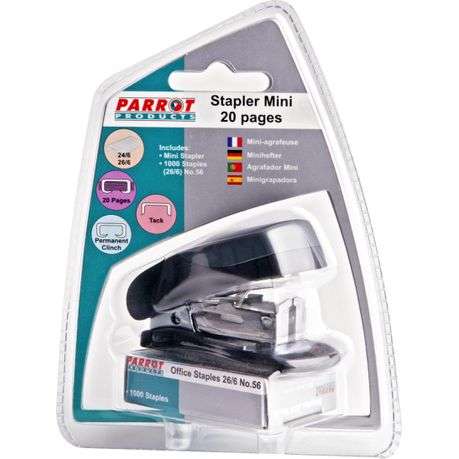 Parrot Stapler Plastic Mini - Black + Staples (1000x 26/6) ST3050B