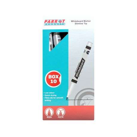Parrot Products Whiteboard Markers (10 Markers - Slimline Tip - Black) PW2001B