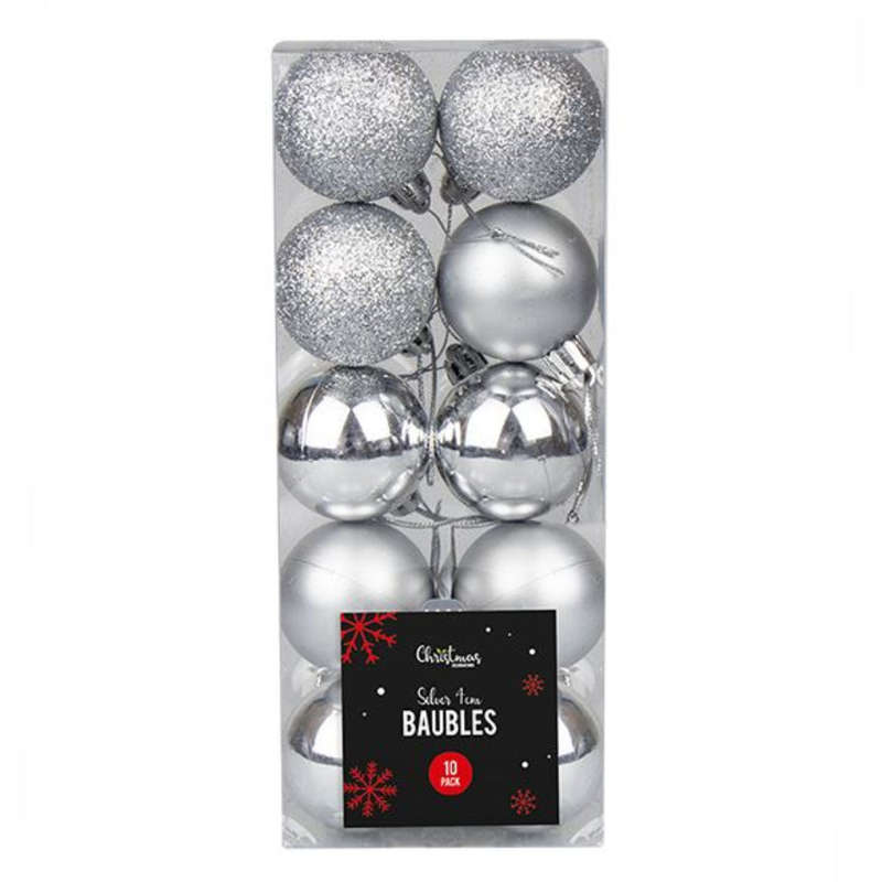 Christmas Silver Assorted Baubles Set 4cm 10 Pack