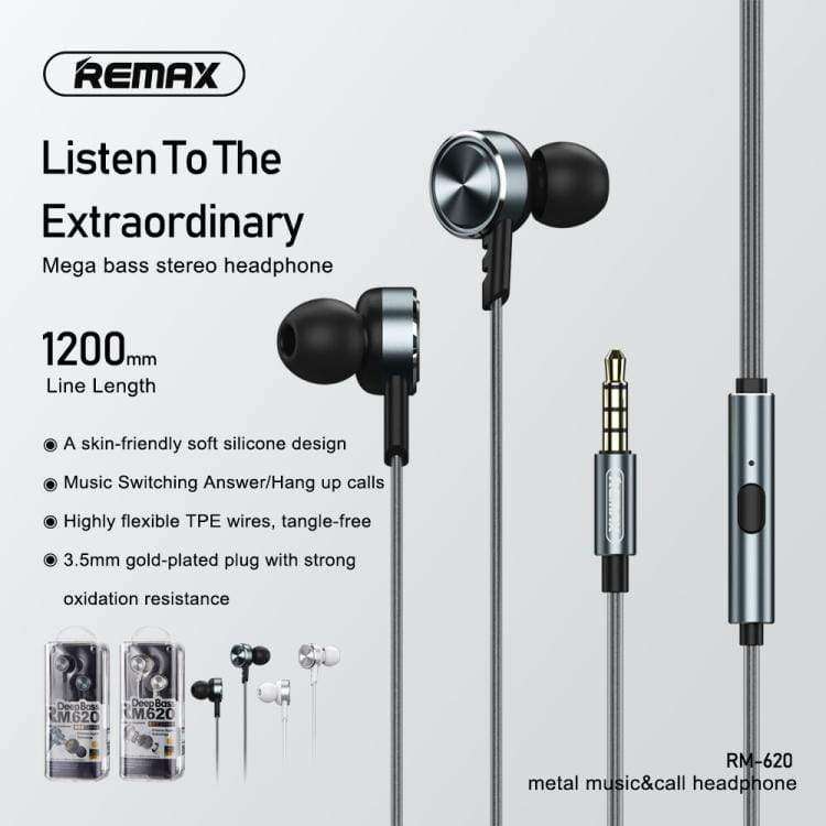 Remax RM-620 Deep Bass Stereo Audio Wired in-ear Earphone - Silver