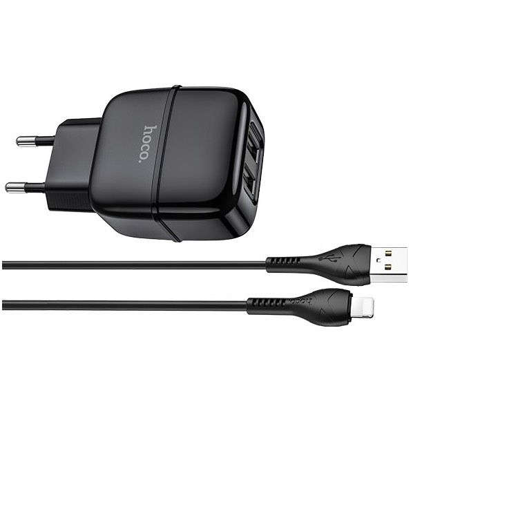Hocco C77A Highway Dual USB Port Charger Set Lightning Black