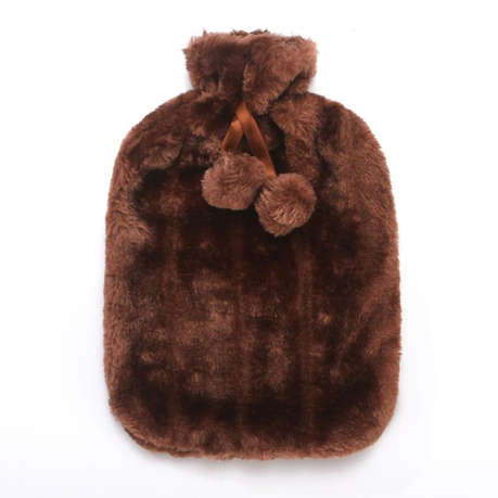 Plush Faux Fur Hot Water Bottle - Brown