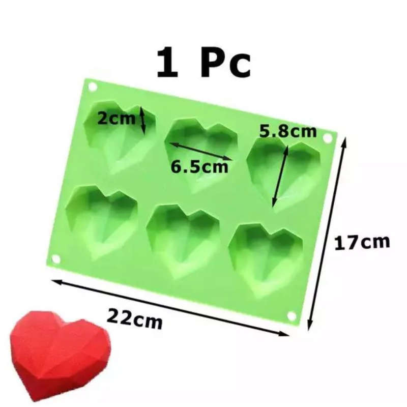 3D Diamond Heart Silicone Cake Baking Mould - Green