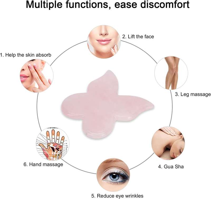 Natural Rose Quartz Butterfly Gua Sha Stone