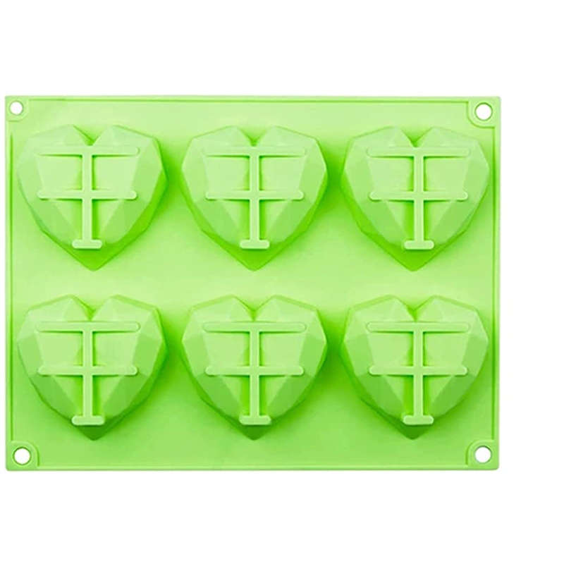3D Diamond Heart Silicone Cake Baking Mould - Green