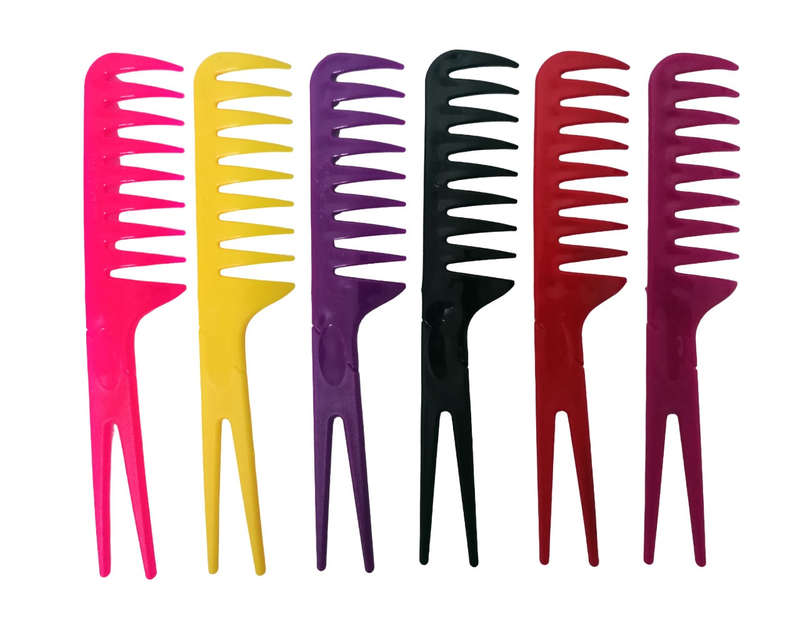 Two Prong Style Comb Assorted - 6 Piece
