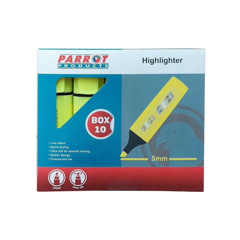 Parrot Highlighter Chisel Tip - Yellow (Box of 10) PH1001Y