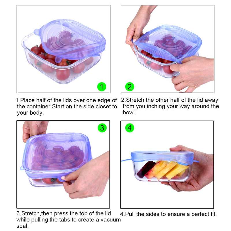 6-Pack Silicone Reusable Durable and Expandable Lids
