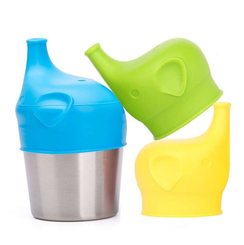 2pcs Elephant Spill Proof Food-Grade Silicone Sippy Lids for Kids