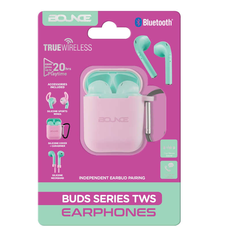 Bounce Buds Series True Wireless Earphones with Silicone Accessories - Green/Pink
