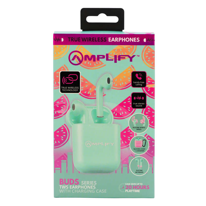 Amplify Buds Series True Wireless Earphones with Silicone Accessories - Green/Pink