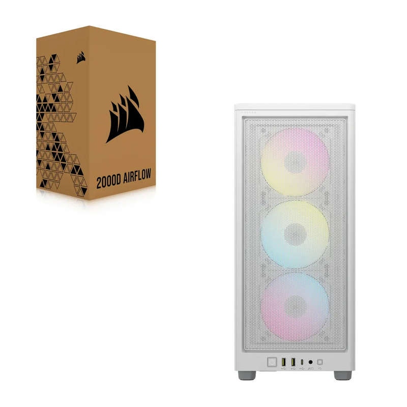 2000D ICUE Airflow Tempered Glass Mid-Tower; White; AF Slim fans/SF PSU only