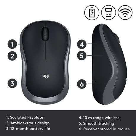 Logitech® Wireless Mouse M185 - SWIFT GREY - 2.4GHZ - 10PK ARCA AUTO