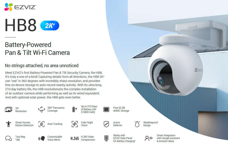 EZVIZ HB8 2K+ Wireless Battery Powered Pan & Tilt WiFi Security Camera