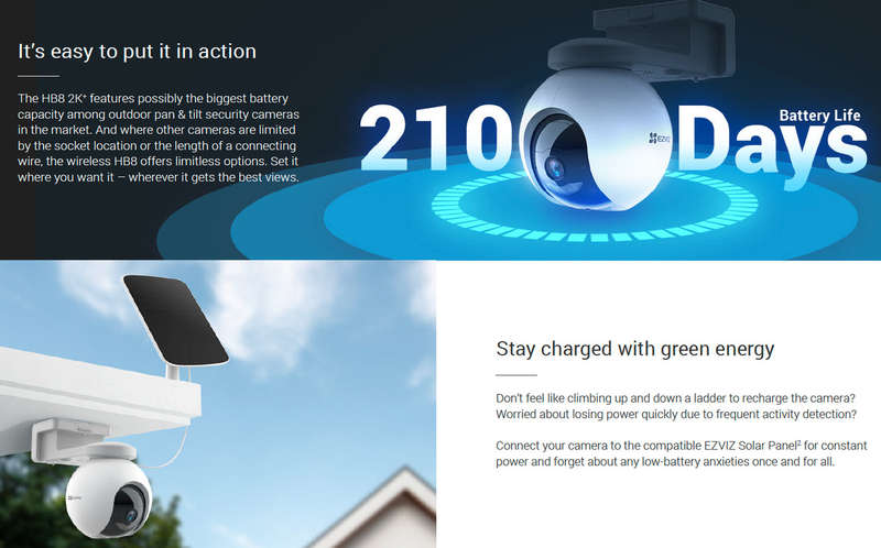 EZVIZ HB8 2K+ Wireless Battery Powered Pan & Tilt WiFi Security Camera