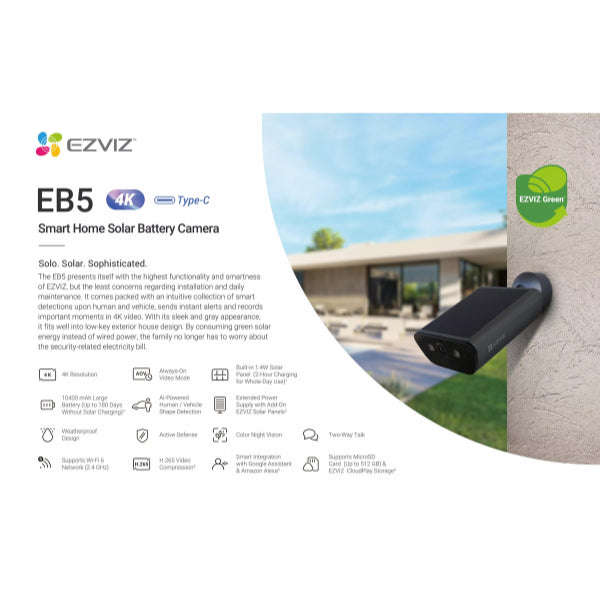 EZVIZ EB5 4K Smart Home Solar Battery Camera