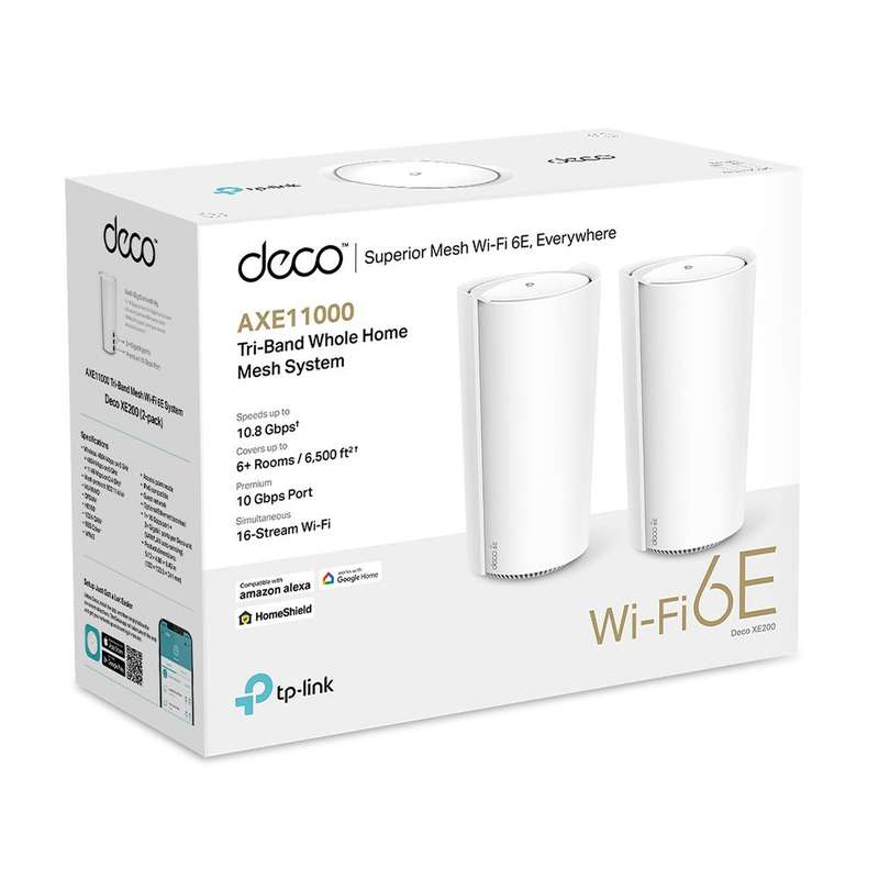 TP-Link Deco XE200(2-Pack) AXE11000 Whole Home Mesh Wi-Fi 6E System(Tri-Band)