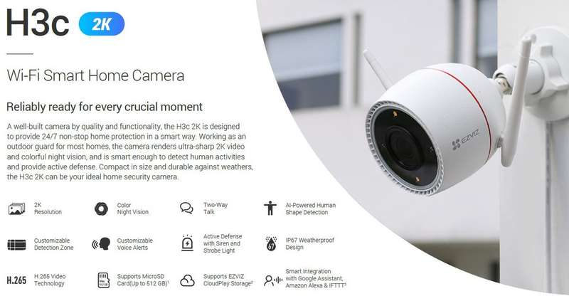 EZVIZ H3C 4MP 2K AI Powered Colour Night Vision WiFi Security Camera
