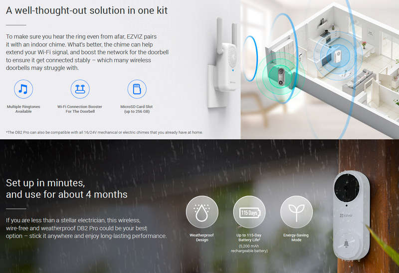 EZVIZ DB2 Pro 5MP 2K+ Battery-Powered Wireless Video Doorbell Kit