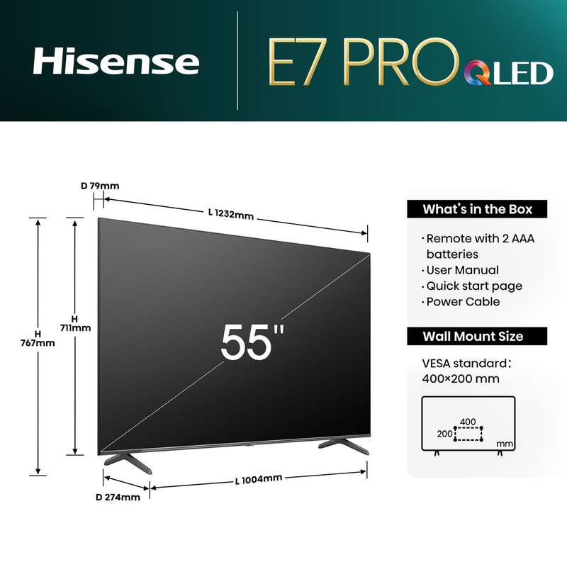 Hisense QLED 144hz 4k Smart; Quantum Dot Colour; Dolby Vision.Atmos; AI Sports Mode; Filmmaker Mo...