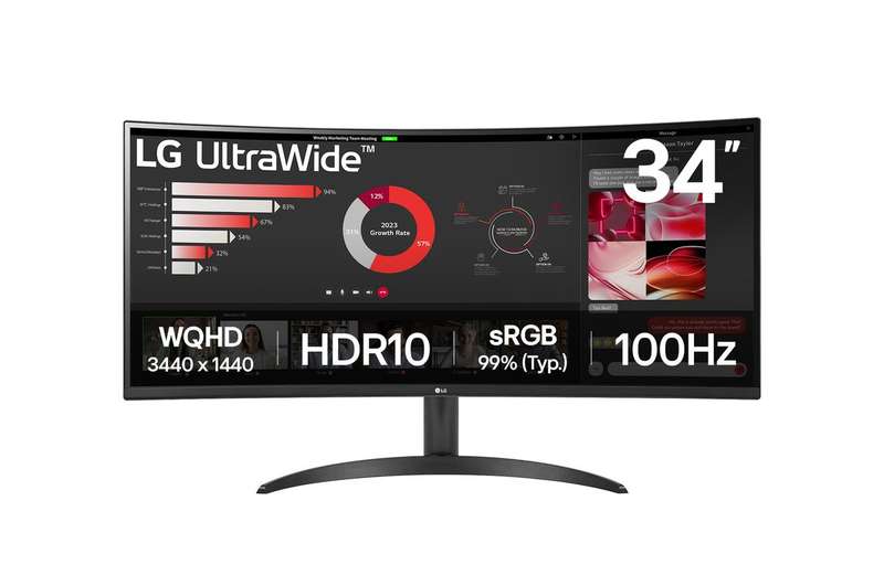 LG UltraWide 34" QHD VA Curved Monitor 100Hz - 34WR50QK