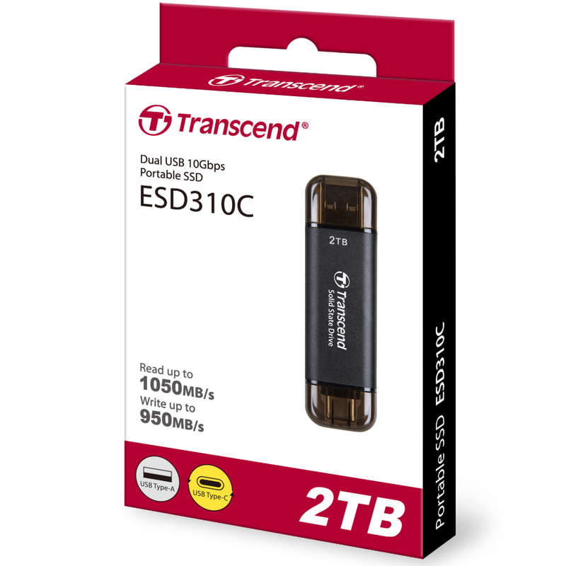 TRANSCEND 2 TB ESD310C USB3.2 TYPE C AND A OTG COMPACT PORTABLE SSD