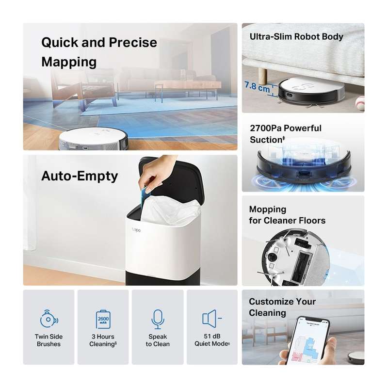 TP-Link Tapo RV20 Mop Plus Robot LIDAR Vacuum 2600 mAh