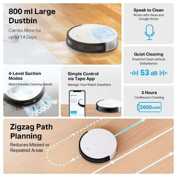 TP-Link Tapo RV10 Lite - Robot Vacuum Cleaner Gyroscope 2600 mAh