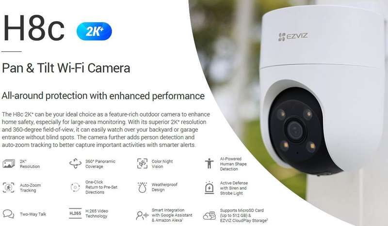EZVIZ H8C 4MP 2K+ Outdoor Pan/Tilt Security WiFi Camera