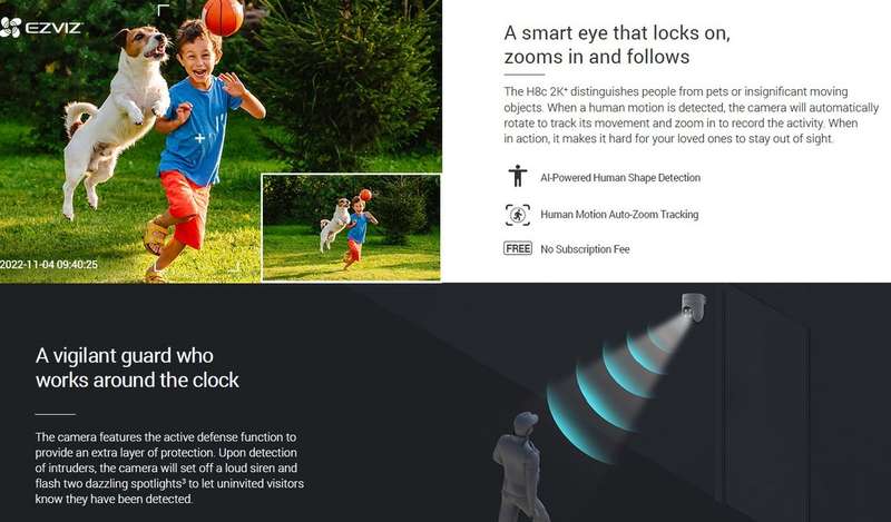 EZVIZ H8C 4MP 2K+ Outdoor Pan/Tilt Security WiFi Camera