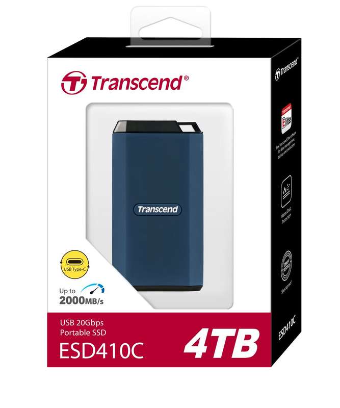 TRANSCEND 4TB ESD410C USB3.2 TYPE C (USB 20Gbps) & A IPX5 Water Resistant & Rugged PORTABLE SSD. ...