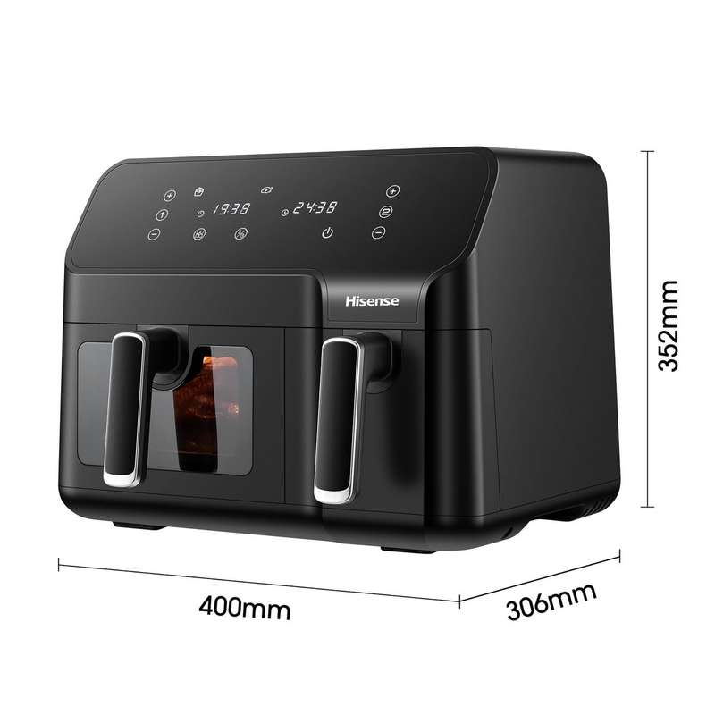 Hisense H09AFBK2S5 Airfryer; 2 individual cooking basket - 5.3L & 3.3L non stick coated +