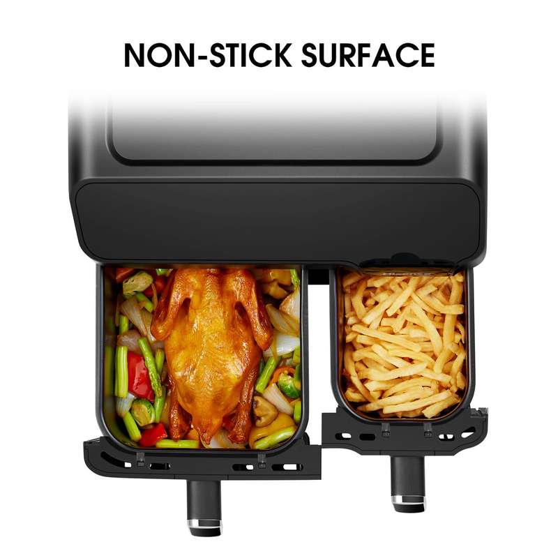 Hisense H09AFBK2S5 Airfryer; 2 individual cooking basket - 5.3L & 3.3L non stick coated +
