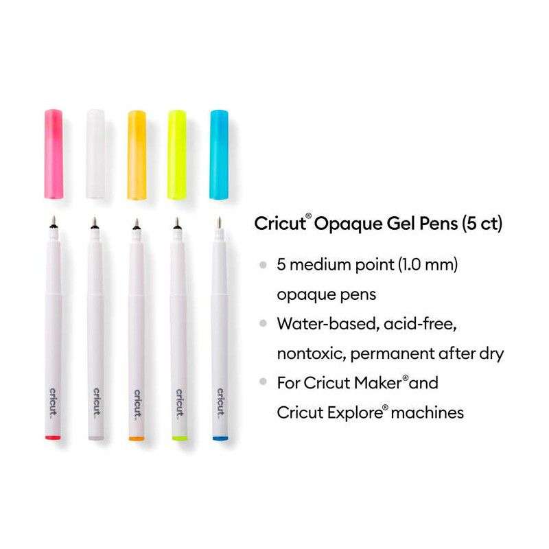2009849 - Cricut 5 medium point (1.0 mm) opaque pens in pink; white; orange; yellow; and blue; Hi...
