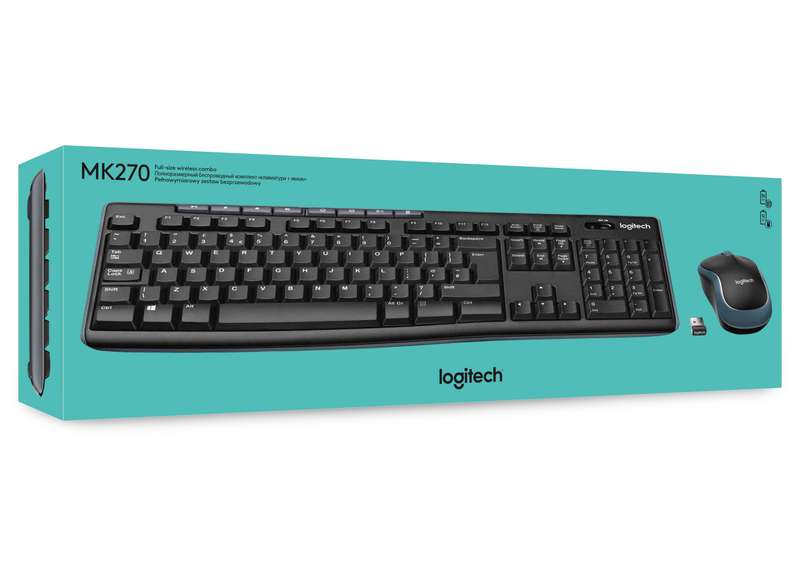 Logitech Wireless Keyboard and Mouse Combo MK270 Nano USB receiver Full size spill resistant keyb...