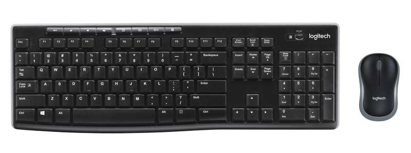 Logitech Wireless Keyboard and Mouse Combo MK270 Nano USB receiver Full size spill resistant keyb...